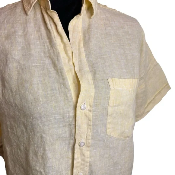 Frank & Eileen | Rory Short Sleeve Button Down Linen Shirt in Yellow | Sz XS - Picture 4 of 12